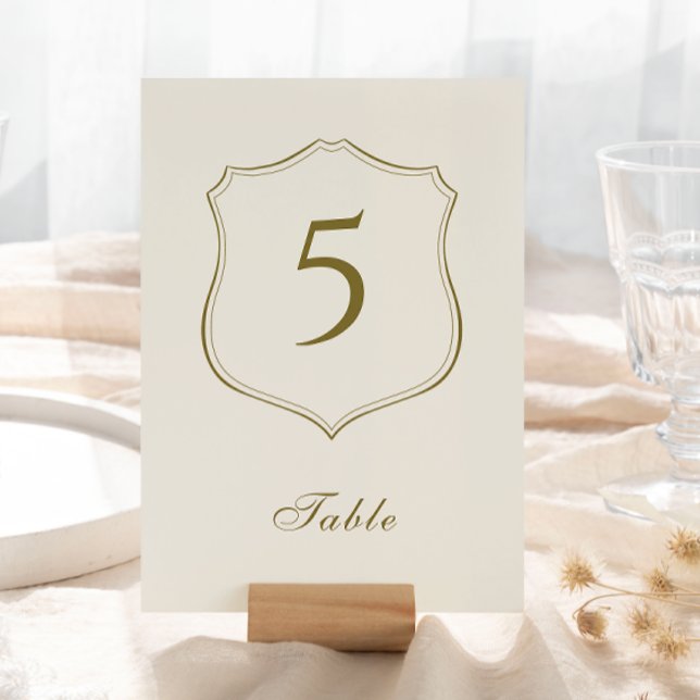 Elegant Classic Golden Vapensköld Monogram Bröllop Bordsnummer (Skapare uppladdad)