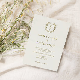 Elegant Classic Golden Vapensköld Monogram Bröllop Inbjudningar