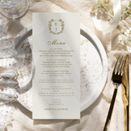 Elegant Classic Golden Vapensköld Monogram Bröllop Meny