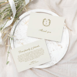 Elegant Classic Golden Vapensköld Monogram Bröllop Tack Kort