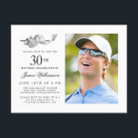 Elegant Classic Golf 30års födelsedag Party Photo Inbjudan Vykort<br><div class="desc">Elegantens svartvitt födelsedag för en golfer. Inbjudan är skriven med golftillbehör - en golfklubb, golf boll, hatt och handskar. Vattenfärgsdesignen skapar en traditionell och klassisk estetik. Perfekt för en födelsedagskalas vid klubben eller en bakgård BBQ. All text är lätt att redigera. Skapa inbjudan till perfekt på födelsedagen, med det koordinerande...</div>