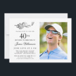 Elegant Classic Golf 40:e födelsedag Party foto Inbjudningar<br><div class="desc">Elegantens svartvitt födelsedag för en golfer. Inbjudan är skriven med golftillbehör - en golfklubb, golf boll, hatt och handskar. Vattenfärgsdesignen skapar en traditionell och klassisk estetik. Perfekt för en födelsedagskalas vid klubben eller en bakgård BBQ. All text är lätt att redigera. Skapa inbjudan till perfekt på födelsedagen, med det koordinerande...</div>