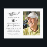 Elegant Classic Golf 50:e Födelsedagsfestens foto Inbjudan Vykort<br><div class="desc">Elegantens svartvitt födelsedag för en golfer. Inbjudan är skriven med golftillbehör - en golfklubb, golf boll, hatt och handskar. Vattenfärgsdesignen skapar en traditionell och klassisk estetik. Perfekt för en födelsedagskalas vid klubben eller en bakgård BBQ. All text är lätt att redigera. Skapa inbjudan till perfekt på födelsedagen, med det koordinerande...</div>