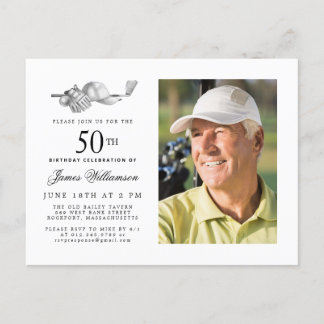 Elegant Classic Golf 50:e Födelsedagsfestens foto Inbjudan Vykort