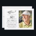 Elegant Classic Golf 60:e Födelsedagsfestens foto Inbjudningar<br><div class="desc">Elegantens svartvitt födelsedag för en golfer. Inbjudan är skriven med golftillbehör - en golfklubb, golf boll, hatt och handskar. Vattenfärgsdesignen skapar en traditionell och klassisk estetik. Perfekt för en födelsedagskalas vid klubben eller en bakgård BBQ. All text är lätt att redigera. Skapa inbjudan till perfekt på födelsedagen, med det koordinerande...</div>