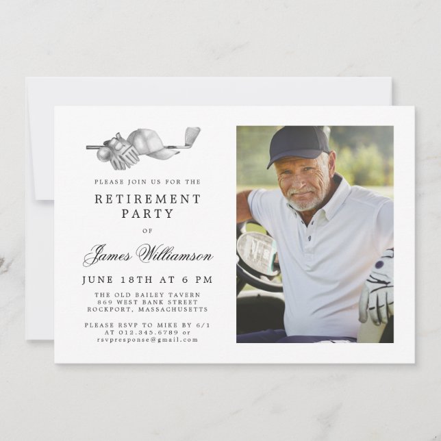 Elegant Classic Golf Theme Pension Party Photo Inbjudningar (Framsida)