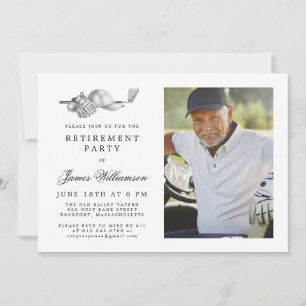 Elegant Classic Golf Theme Pension Party Photo Inbjudningar