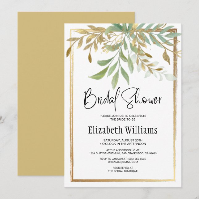 Elegant Classic Gräns Guld&Grey Möhippa Inbjudningar (Fram/baksida)