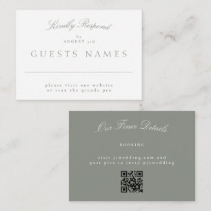 Elegant Classic Grått Grönt Bröllop QR CODE OSA Anteckningskort