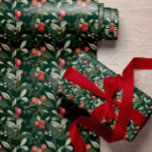 Elegant Classic Grey och Berries jul Presentpapper<br><div class="desc">Denna elegant och den tidlösa julomslutningen pappra visar en svårgripbar blommigt och grönt mönster i de tidlösa skuggorna av rött,  grönt och elfenben,  som ställs mot anpassningsbarnas bakgrund färg (vilket visas i mörk grönt).</div>