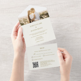 Elegant Classic Guld Monogram Photo QRCode Bröllop