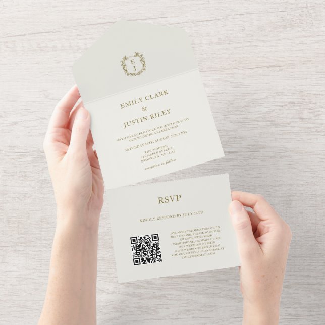Elegant Classic Guld Monogram QR-kod Bröllop (Tearaway)