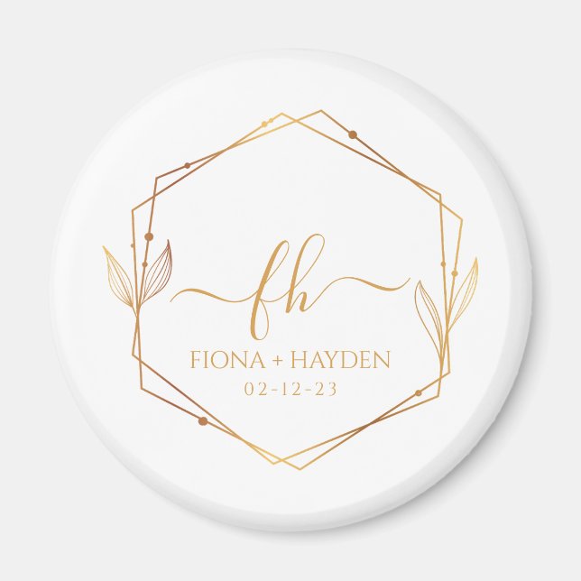 Elegant Classic Guld Monogrammed Initial Bröllop Magnet (Framsidan)