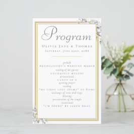 Elegant Classic Guld Ram Blommigt Bröllopsprogram