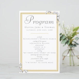 Elegant Classic Guld Ram Blommigt Bröllopsprogram