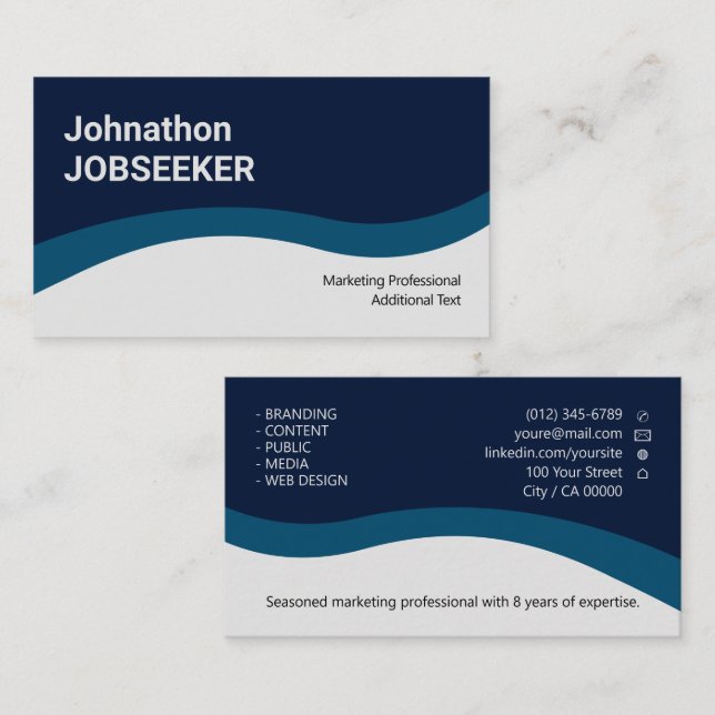 Elegant Classic-jobbsökning Minimal Clean Blue Visitkort (Fram/baksida)