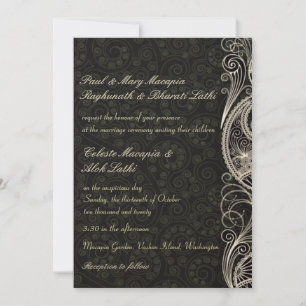 Elegant Classic Lacy Paisley Blommigt India Bröllo Inbjudningar