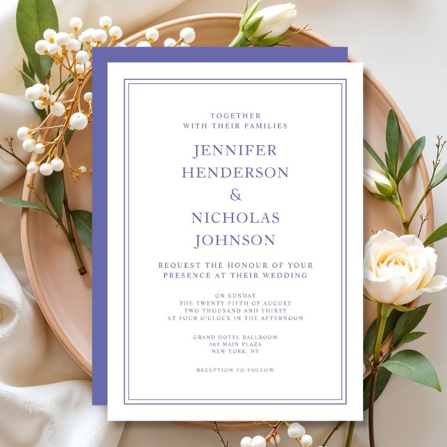 Elegant Classic Lila & White Bröllop Inbjudningar (Elegant Classic Purple & White Wedding Invitation)