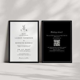 Elegant Classic Löv Monogram QR-kod Bröllop Inbjudningar