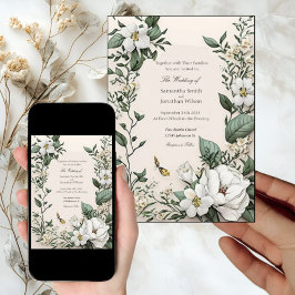 Elegant Classic Luxurious White Magnolias Bröllop Inbjudningar