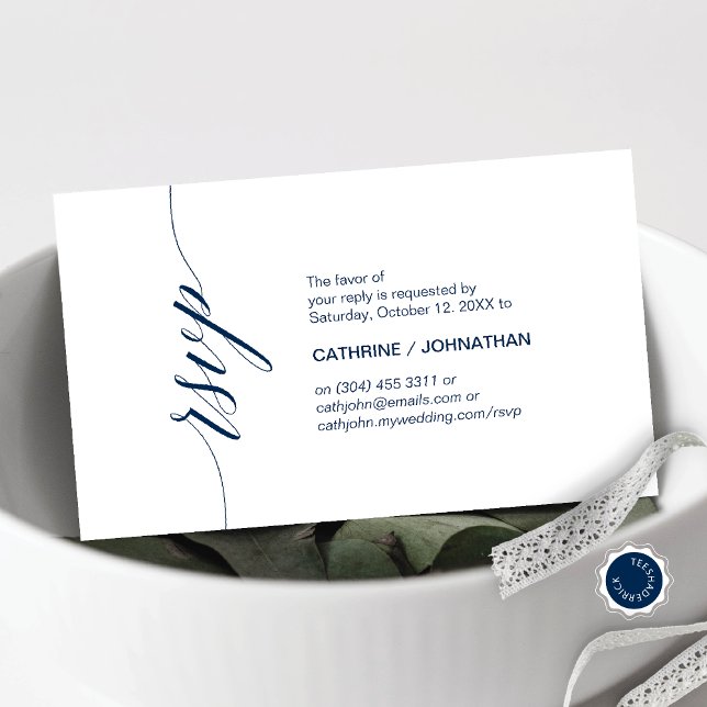 Elegant Classic, marint blått skript, Party OSA Tilläggskort (Elegant Classic, Navy Blue Script, Wedding Party RSVP Enclosure Card)