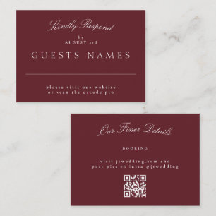 Elegant Classic Maroon Bröllop QR CODE OSA Anteckningskort