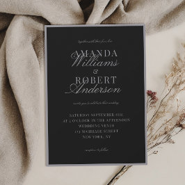 Elegant Classic Matte Black Old Money Wedding Inbjudningar