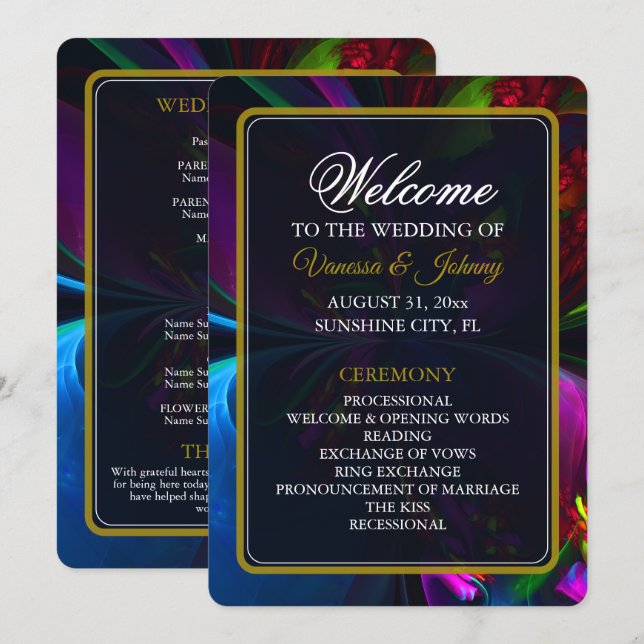 Elegant Classic Modern Floral Pattern #902 Wedding Program (Fram/baksida)