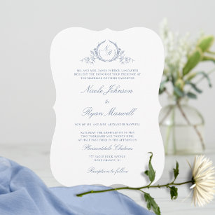 Elegant Classic Monogram Dusty Blue Bröllop Inbjudningar