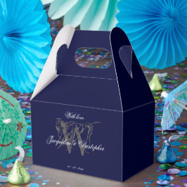Elegant Classic Monogram & Namn marinblå Bröllop Presentaskar
