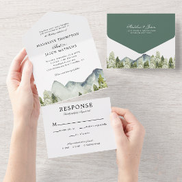 Elegant Classic Mountain Forest Watercolor Bröllop