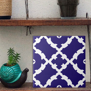 Elegant Classic Navy Blue and White Mosaic Mönster Kakelplatta