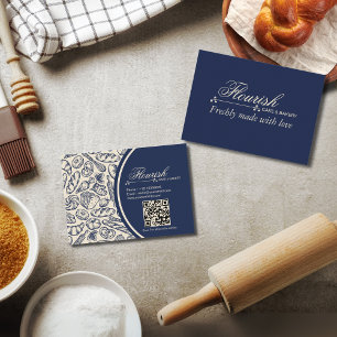 Elegant Classic Navy Blue Cake Bakery Shop Visitkort