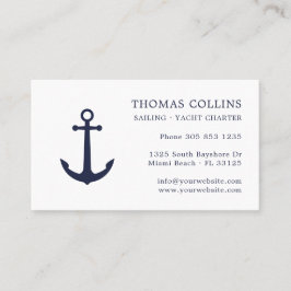 Elegant Classic Navy Blue Nautical Anchor Logotyp Visitkort