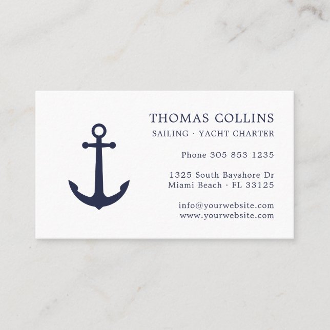 Elegant Classic Navy Blue Nautical Anchor Logotyp Visitkort (Framsida)