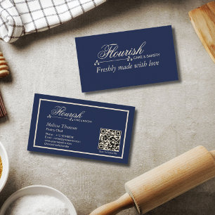 Elegant Classic Navy Blue Pastry Chef Business Car Visitkort
