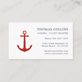Elegant Classic Navy Blue & Red Nautical Anchor Visitkort
