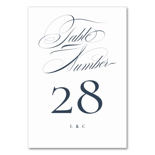 Elegant Classic Navy on White Calligraphy Bröllop Bordsnummer (Framsidan)