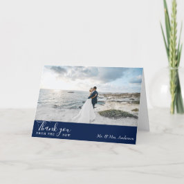 Elegant Classic Navy Photo Bröllop Tack Kort