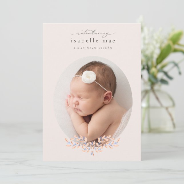 Elegant Classic Oval Photo Birth Notice Inbjudningar (Stående Fram)