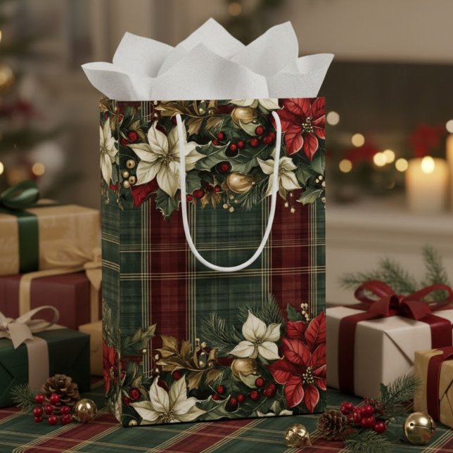 Elegant Classic Play Red Poinsettias Holly & Guld (Skapare uppladdad)