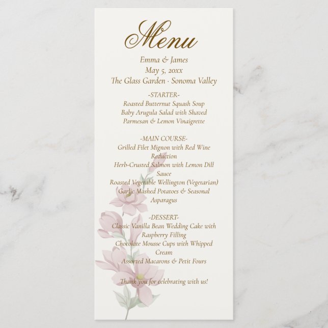 Elegant Classic Purple Florals Wedding Menu Meny (Framsida)