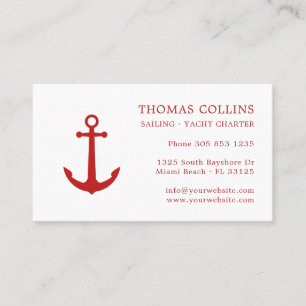Elegant Classic Red Nautical Anchor Logotyp Visitkort