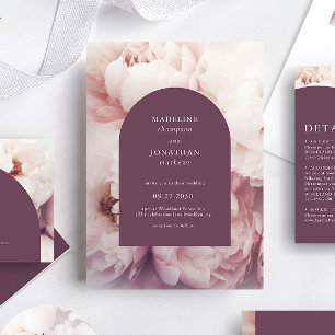 Elegant Classic Regal Lila Peonies Arch Bröllop Inbjudningar