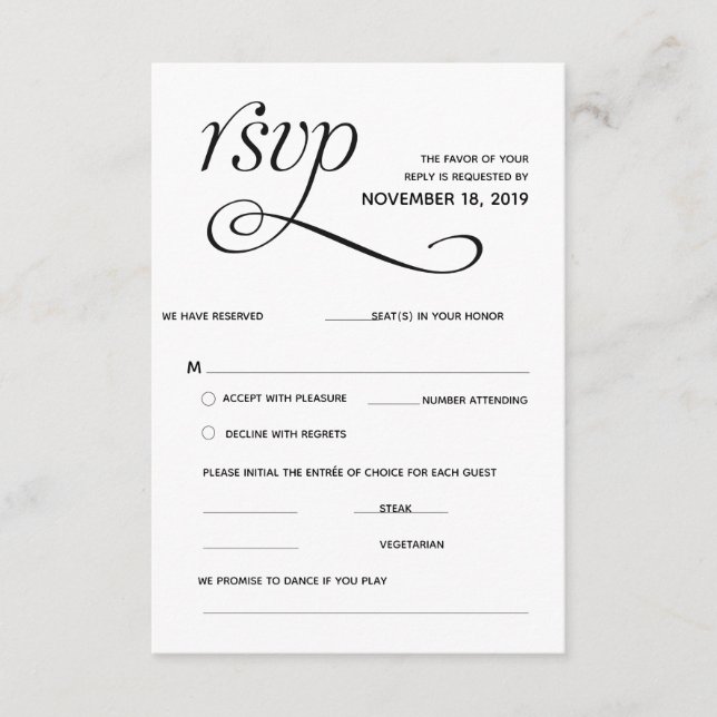 Elegant Classic RSVP (svar) bifogad kort (Framsida)