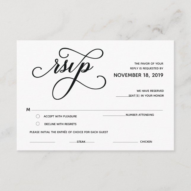 Elegant Classic RSVP (svar) bifogad kort (Framsida)