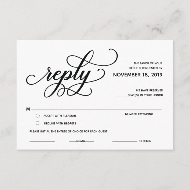 Elegant Classic RSVP (Svars) Bifogad Kort (Framsida)
