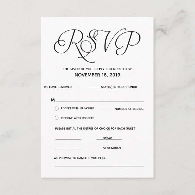 Elegant Classic RSVP (Svars) Bifogad Kort (Framsida)