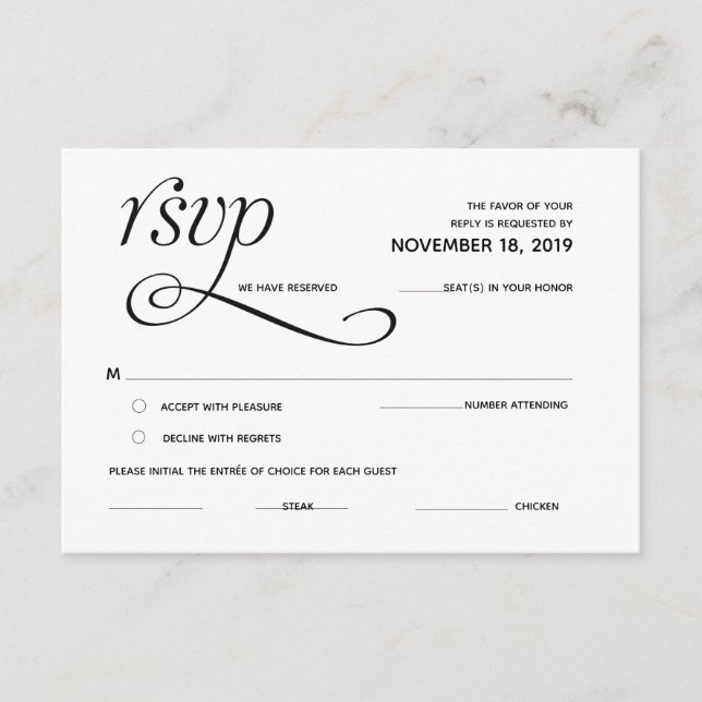 Elegant Classic RSVP (Svars) Bifogad Kort (Framsida)