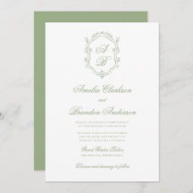Elegant Classic Sage Green Monogram Crest Wedding